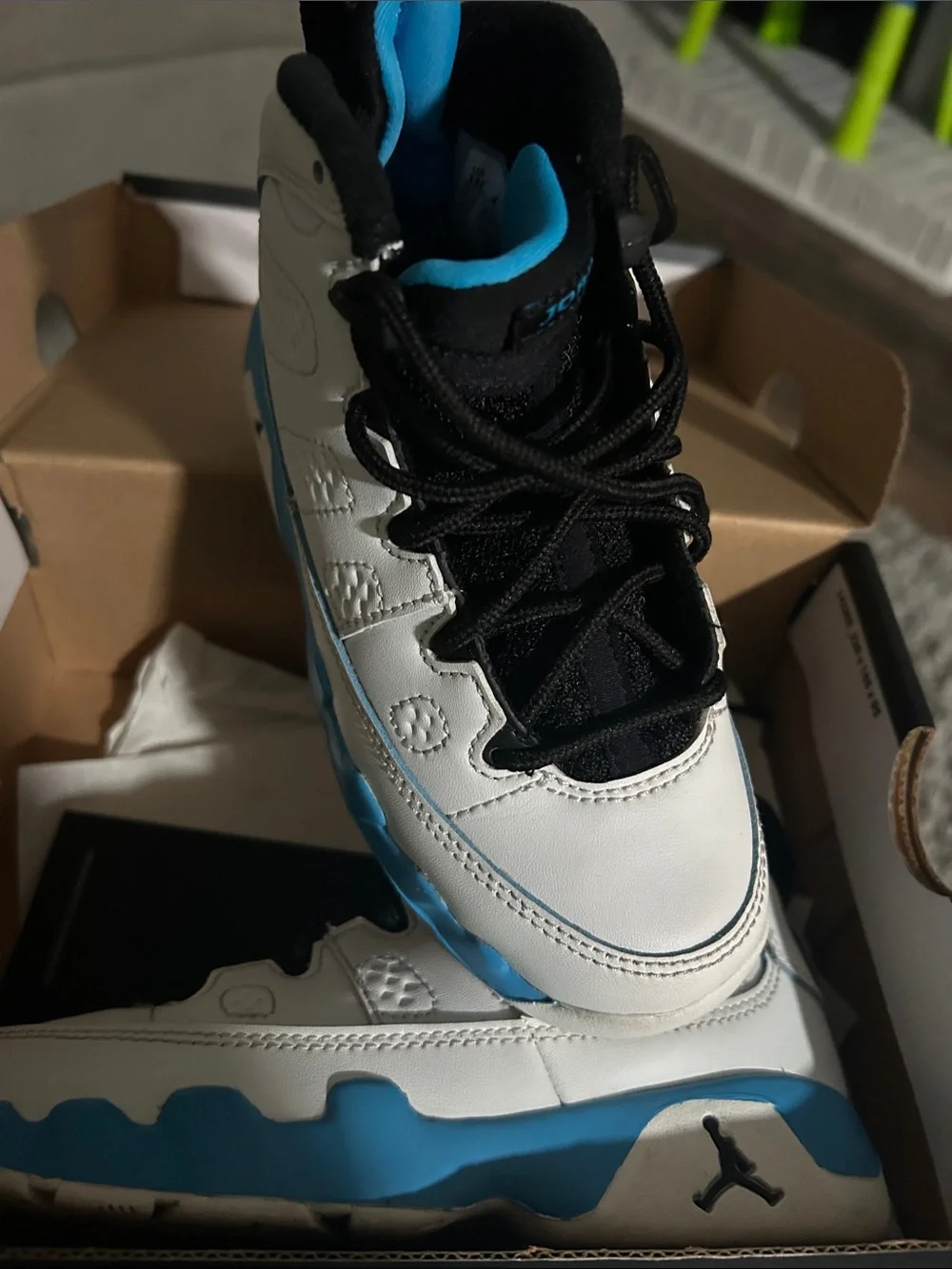 Jordan Kids White and Blue High-Top Sneakers